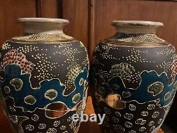 Antique Satsuma Pottery Vases Pair 7.5