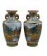 Antique Satsuma Vases Meiji-Taisho Era Shimazu Crest Yasui Signature