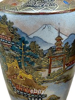 Antique Satsuma Vases Meiji-Taisho Era Shimazu Crest Yasui Signature