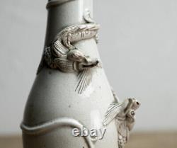 Antique Satsuma Ware Embossed Double Dragon Bottle Edo Period