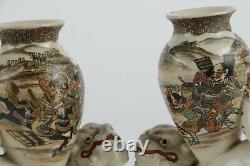 Antique Satsuma miniature foo lions vases signed meiji period Japanese
