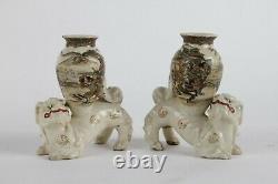 Antique Satsuma miniature foo lions vases signed meiji period Japanese