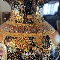 Antique Satsuma vase large 15 tall Japanese Design Floral Museum Quality Large