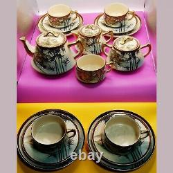 Antique Signed Hand Painted Satsuma Soko 16 Piece Tea Set Japan Taisho Period