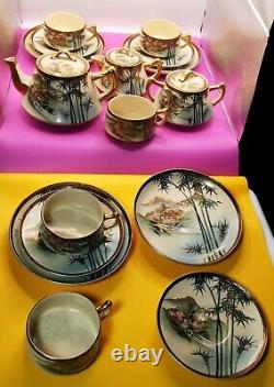 Antique Signed Hand Painted Satsuma Soko 16 Piece Tea Set Japan Taisho Period