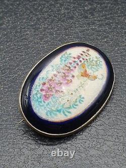 Antique Victorian Silver Backed Japanese Satsuma Porcelain Brooch