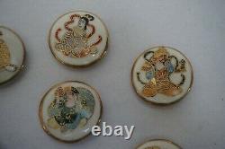 Antique Vintage Japanese Satsuma Buttons 7 Immortal Gods Asian Finely hand paint