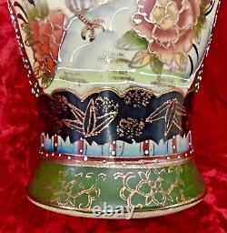 Antique vintage Meiji Taisho Japanese porcelain Satsuma vase green gold dots 12