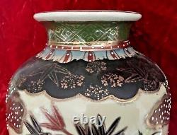 Antique vintage Meiji Taisho Japanese porcelain Satsuma vase green gold dots 12