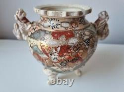 Beautiful Antique Satsuma Incense Burner Vase 5/ 13 cm with Foo Lions 108