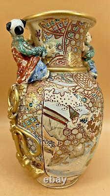 Beautiful Japanese Meiji Satsuma Vase With Sculptural Boys & Fine Decorations