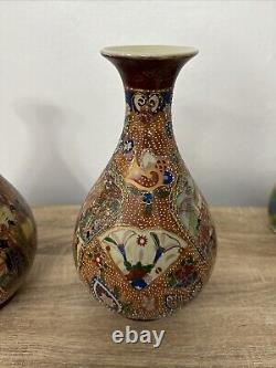 Beautiful Pair Antique Oriental Vase Hand Painted With Geisha Japanese Satsuma