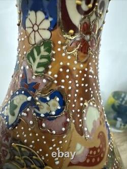 Beautiful Pair Antique Oriental Vase Hand Painted With Geisha Japanese Satsuma