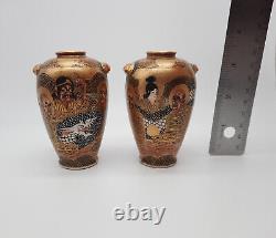 Beautiful Pair of Miniature Satsuma Vases Shimazu Crest Meiji Period