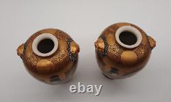 Beautiful Pair of Miniature Satsuma Vases Shimazu Crest Meiji Period