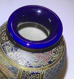 Beautiful Vintage Blue Japanese Hand Painted Vases Pair Signed Satsuma Style