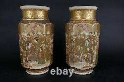 Beautiful pair of antique 19th century hexagonal japanese Satsuma vases 29.5 cm