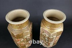Beautiful pair of antique 19th century hexagonal japanese Satsuma vases 29.5 cm