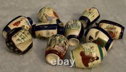 Collection of 10 Vintage Miniature Japanese Satsuma Vases Various Styles