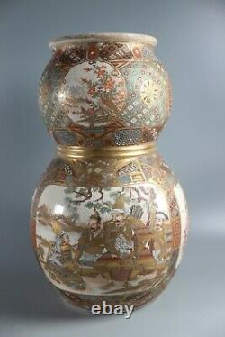 Double Gourd Asian Japanese Satsuma Vases Meiji Period LARGE 12