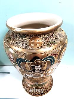 Fine Antique c1890 Japanese Satsuma Vase Immortals gold guilded large