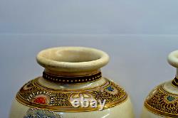 Fine Pair of Antique Japanese Satsuma Vases Sennosuke Kusube pottery