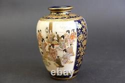 Fine quality Blue Ground antique Satsuma Vase, Kinkozan Warriors & court scene