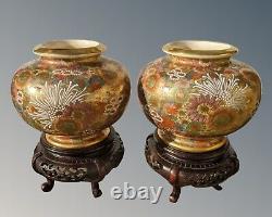 Imposing Pair of Japanese Satsuma Vases on Stands