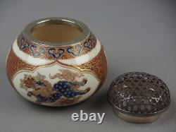 Japan Antique Satsuma Ware Illustrated lion pattern incense burner Pure Ginkasha