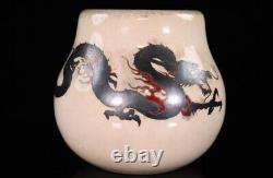 Japan Antique Satsuma Ware Vase Two Dragons withwooden box ultrafine engraving