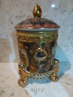 Japan Satsuma Lidded & Footed Jar with Elaborate Design Very Ornate! Lots of GOLD