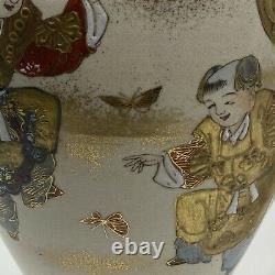 Japanese Antique Large 32cm Vases Gold Gilt Figures Satsuma Signed