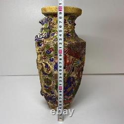 Japanese Antique Meiji Satsuma Porcelain Color painting Picture vase height 31cm