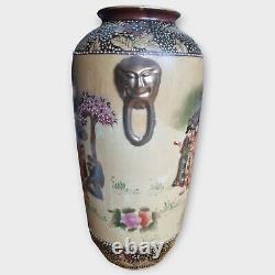 Japanese Antique Satsuma Porcelain Large Vase Moriage Hand Painted 30cm / 1ft