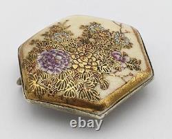 Japanese Antique Satsuma Pottery Floral Buckle 19th Century