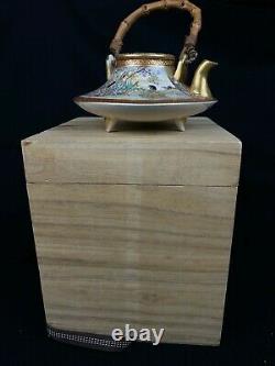 Japanese Antique Satsuma Teapot Signed Kyusu kimono ocha tea ceremony (b501)