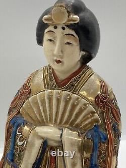 Japanese Antique Vintage Geisha & Fan Satsuma Gilded Figurine Figural 18x14.5cm