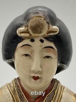 Japanese Antique Vintage Geisha & Fan Satsuma Gilded Figurine Figural 18x14.5cm