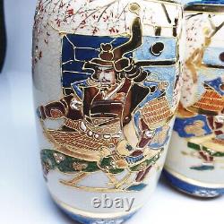 Japanese Blue cobalt moriage satsuma vases
