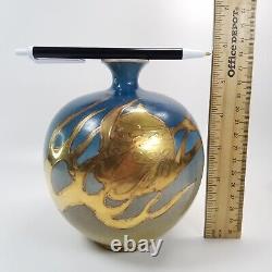 Japanese Kyoto Satsuma Vase Gold Dragon Hoju Sacred Gem Pearl Blue Yellow Glaze
