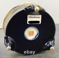 Japanese Meiji Cobalt- Blue Satsuma Tripod Box by Kinkozan