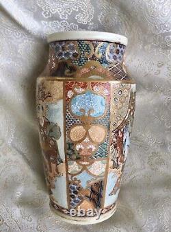 Japanese Meiji Era Antique Enameled Satsuma Vase Emperor Scholars -8.5