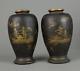 Japanese Meiji Pair of Black Satsuma Ware Vases Shrine Entrance, temple