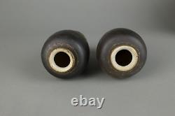 Japanese Meiji Pair of Black Satsuma Ware Vases Shrine Entrance, temple