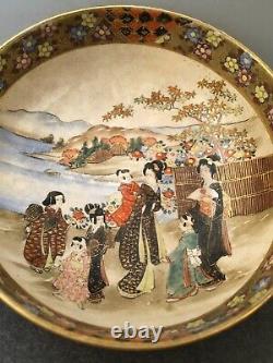 Japanese Meiji Satsuma Bowl with Aristocrats, Signed