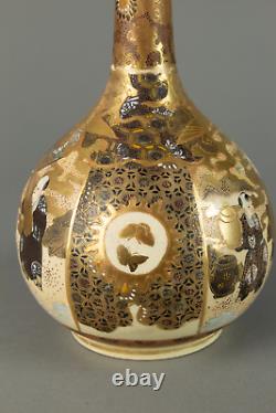 Japanese Meiji Satsuma Long necked Gold vase intricate design