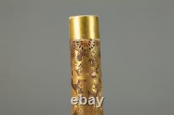 Japanese Meiji Satsuma Long necked Gold vase intricate design