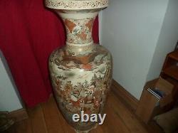 Japanese Meiji Satsuma Pottery 100cm Vase With Figures, Dragons, Bird &fans Design