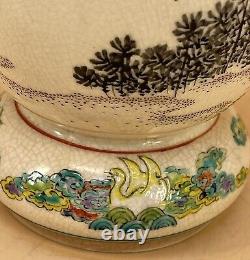 Japanese Meiji Satsuma Vase With Detailed Colorful Enamel Decorations