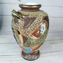Japanese Moriage Dragon Satsuma Hand Painted 6 Vase Made in Japan